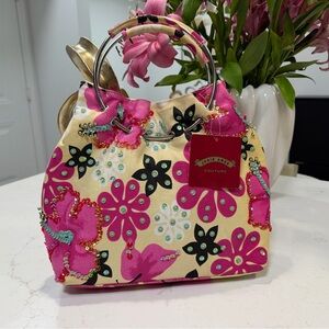 Josie Ames Couture Beaded Floral Canvas Mini Bag
